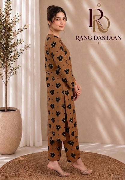 Golden Cocoa — Printed Khaddar 2-Piece Unstitched Suit