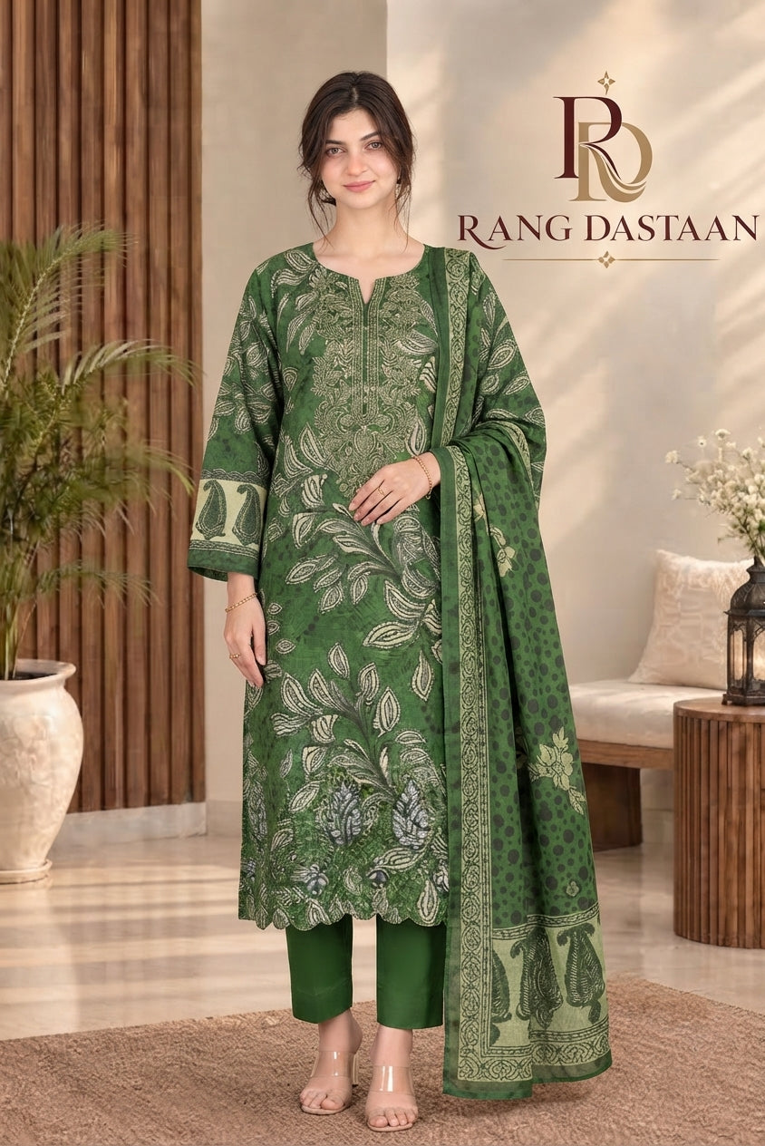 3 PIECE - EMBROIDERED DHANAK SUIT
