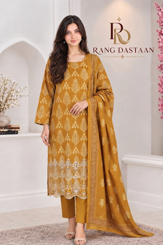3 PIECE - EMBROIDERED LIGHT KHADDAR SUIT