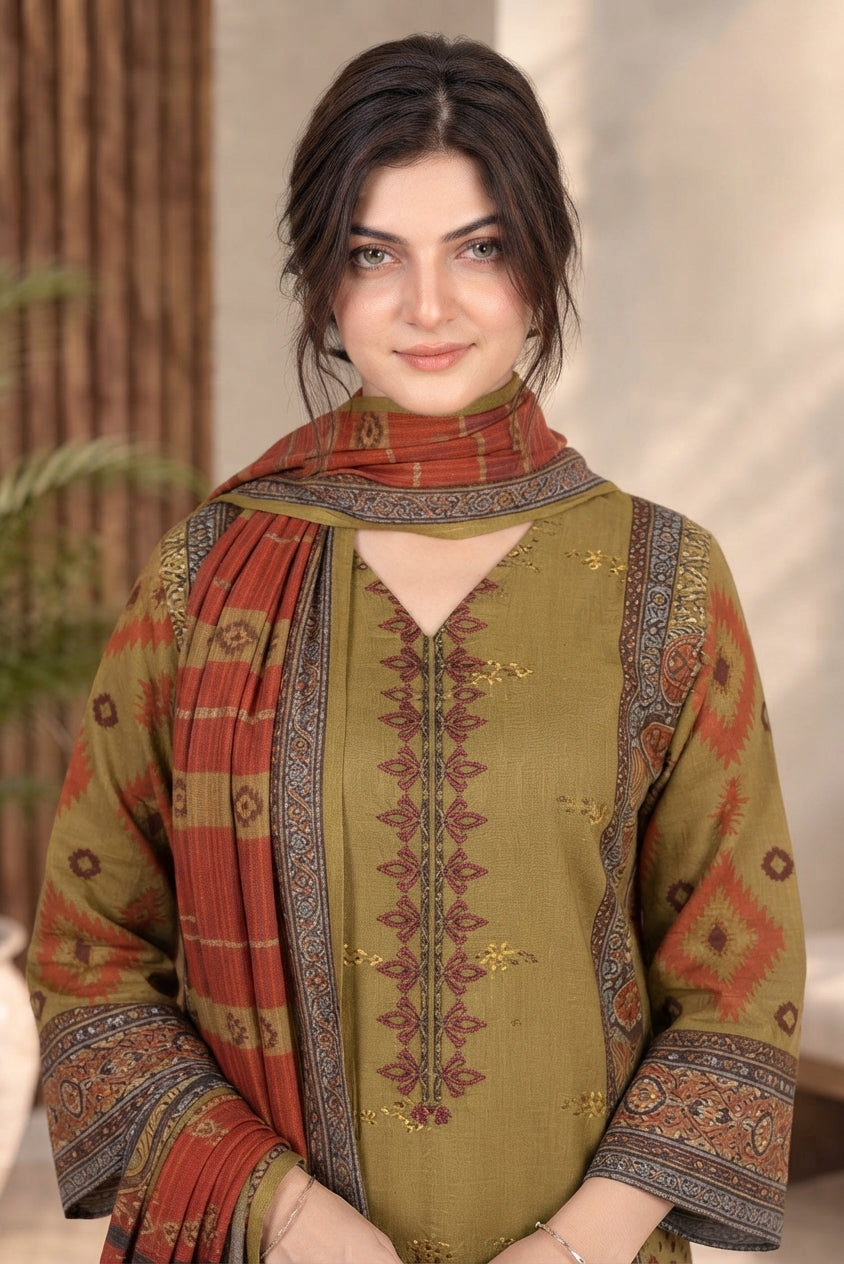 3 PIECE - EMBROIDERED DHANAK SUIT