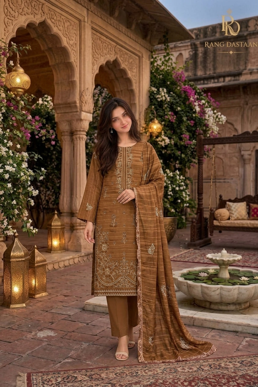 CRYSTAL DHANAK HEAVY EMBROIDERED 3PC SUIT