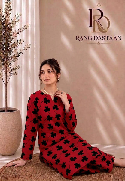 Crimson Bloom — Printed Khaddar 2-Piece Unstitched Suit