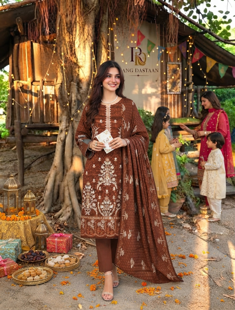 CRYSTAL DHANAK HEAVY EMBROIDERED 3PC SUIT