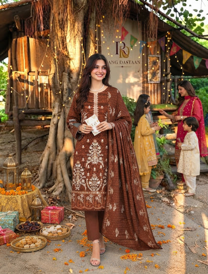 CRYSTAL DHANAK HEAVY EMBROIDERED 3PC SUIT