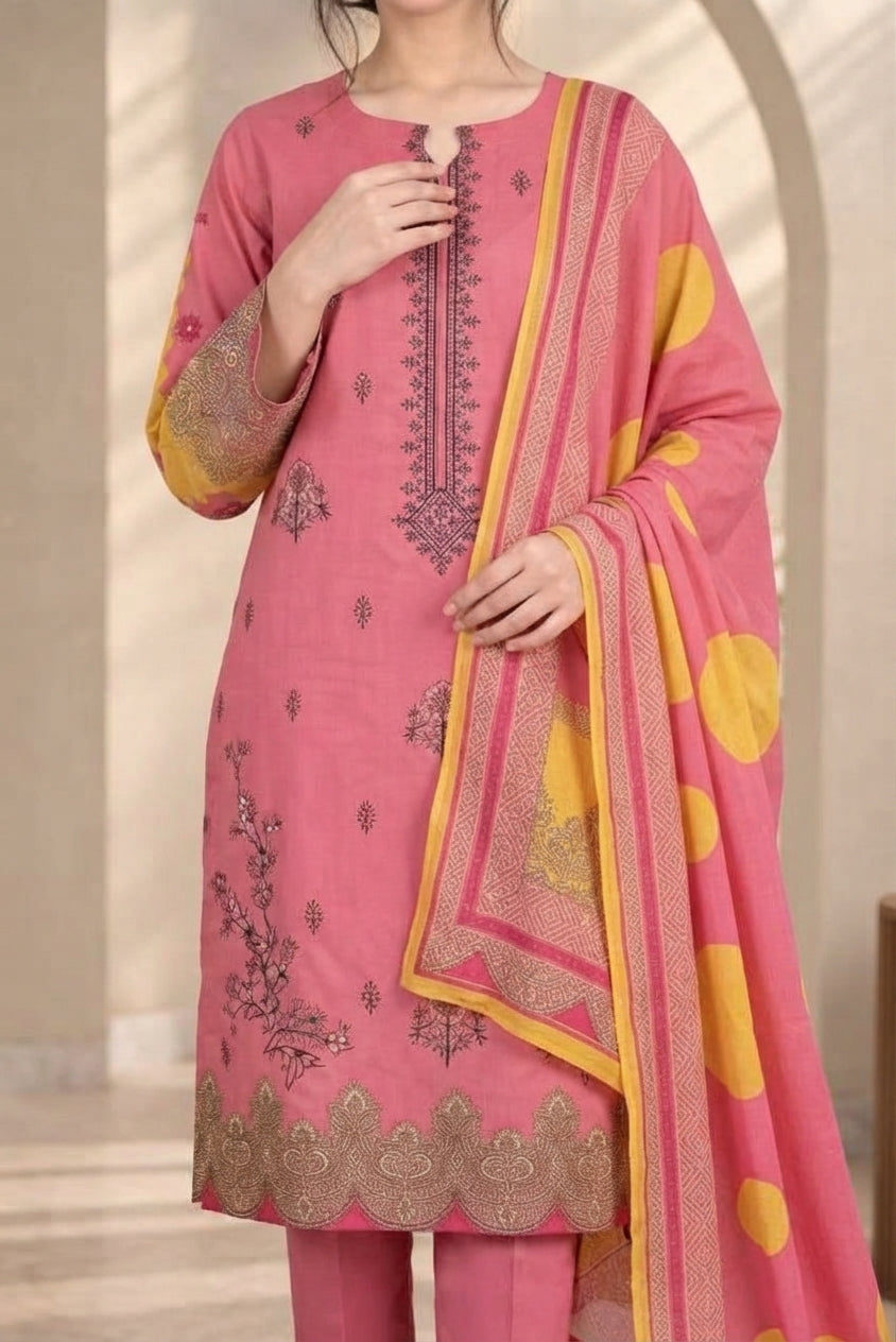 3 PIECE - EMBROIDERED DHANAK SUIT