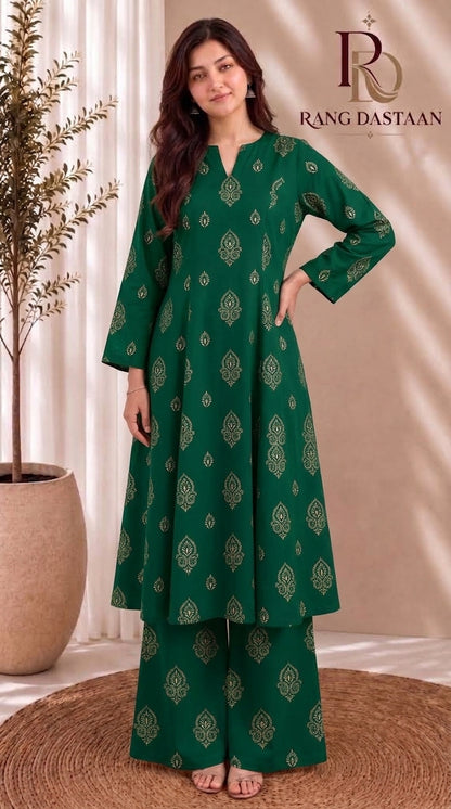 Emerald Grace — Printed Khaddar 2-Piece Unstitched Suit