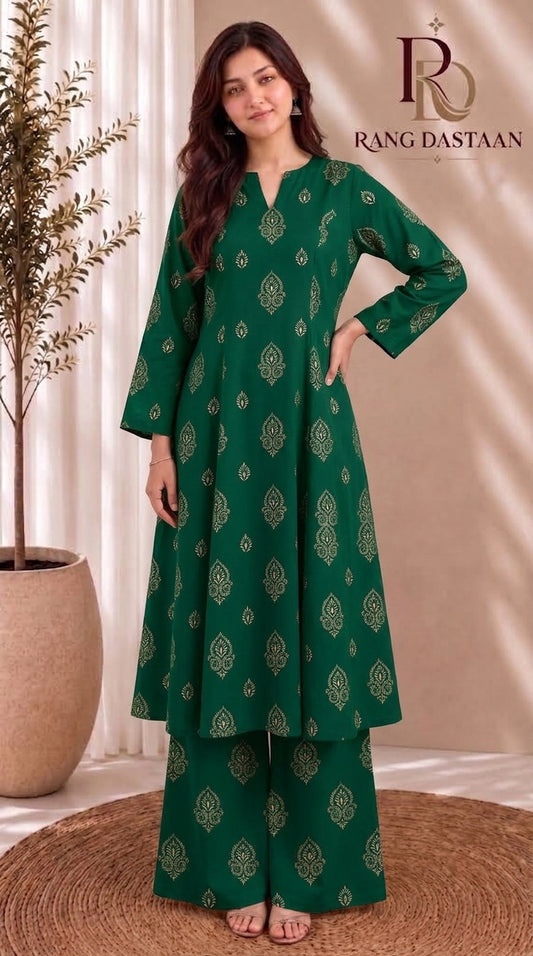 Emerald Grace — Printed Khaddar 2-Piece Unstitched Suit