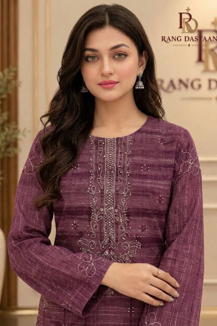 CRYSTAL DHANAK HEAVY EMBROIDERED 3PC SUIT