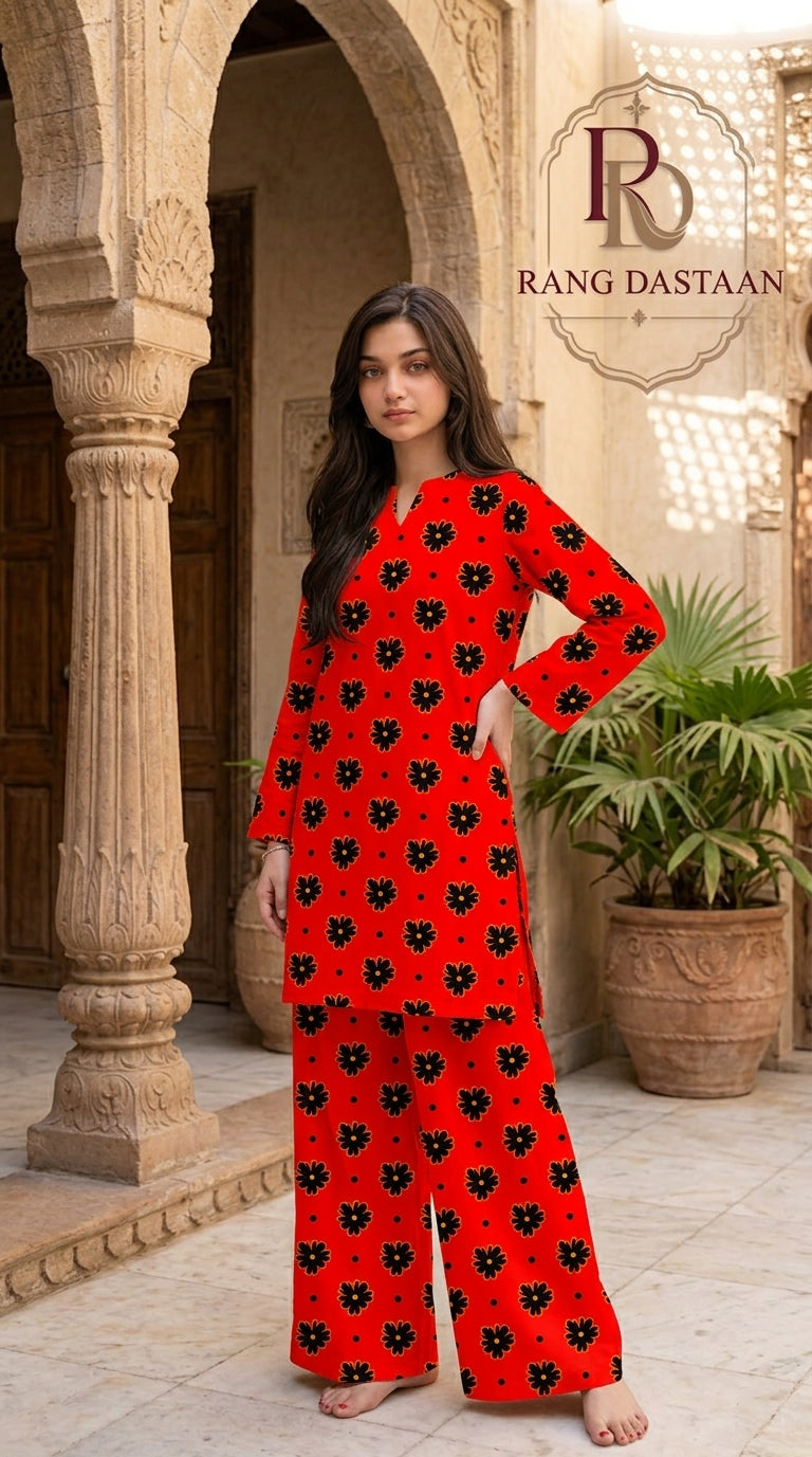 Crimson Daisy — Printed Khaddar 2-Piece Unstitched Suit