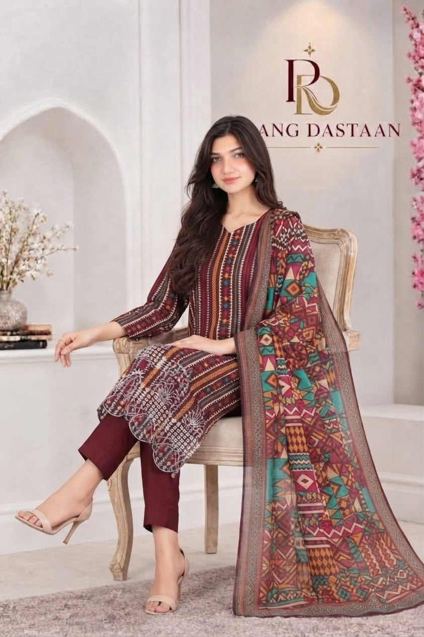 3 PIECE - EMBROIDERED LIGHT KHADDAR SUIT