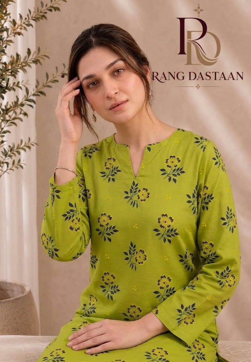 Lime Floral Vine — Printed Khaddar 2-Piece Suit