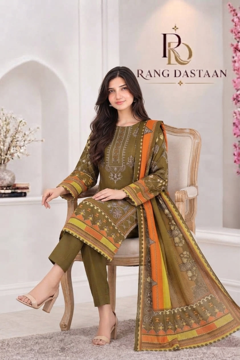 3 PIECE - EMBROIDERED LIGHT KHADDAR SUIT