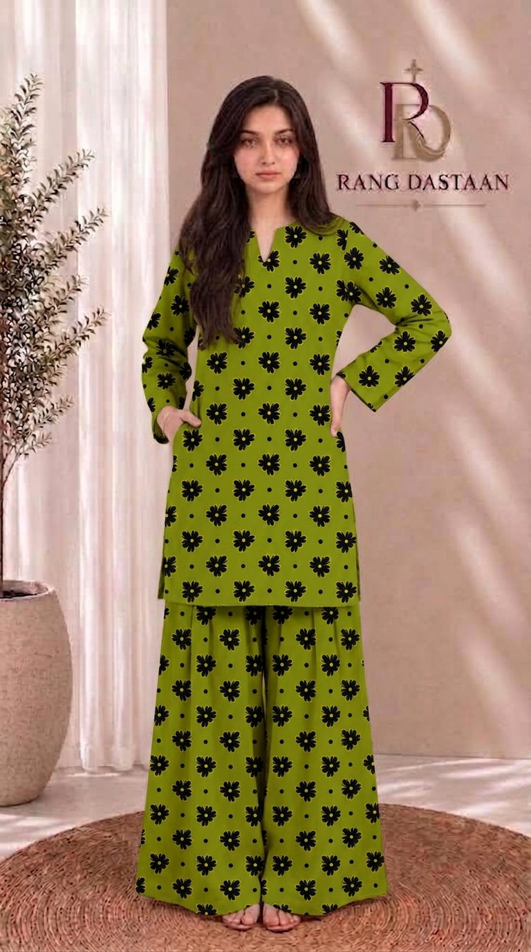 Lime Noir — Printed Khaddar 2-Piece Unstitched Suit