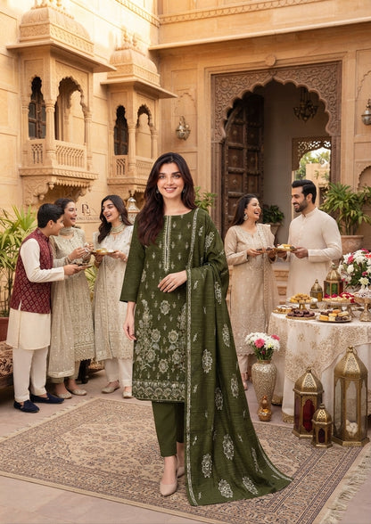 CRYSTAL DHANAK HEAVY EMBROIDERED 3PC SUIT