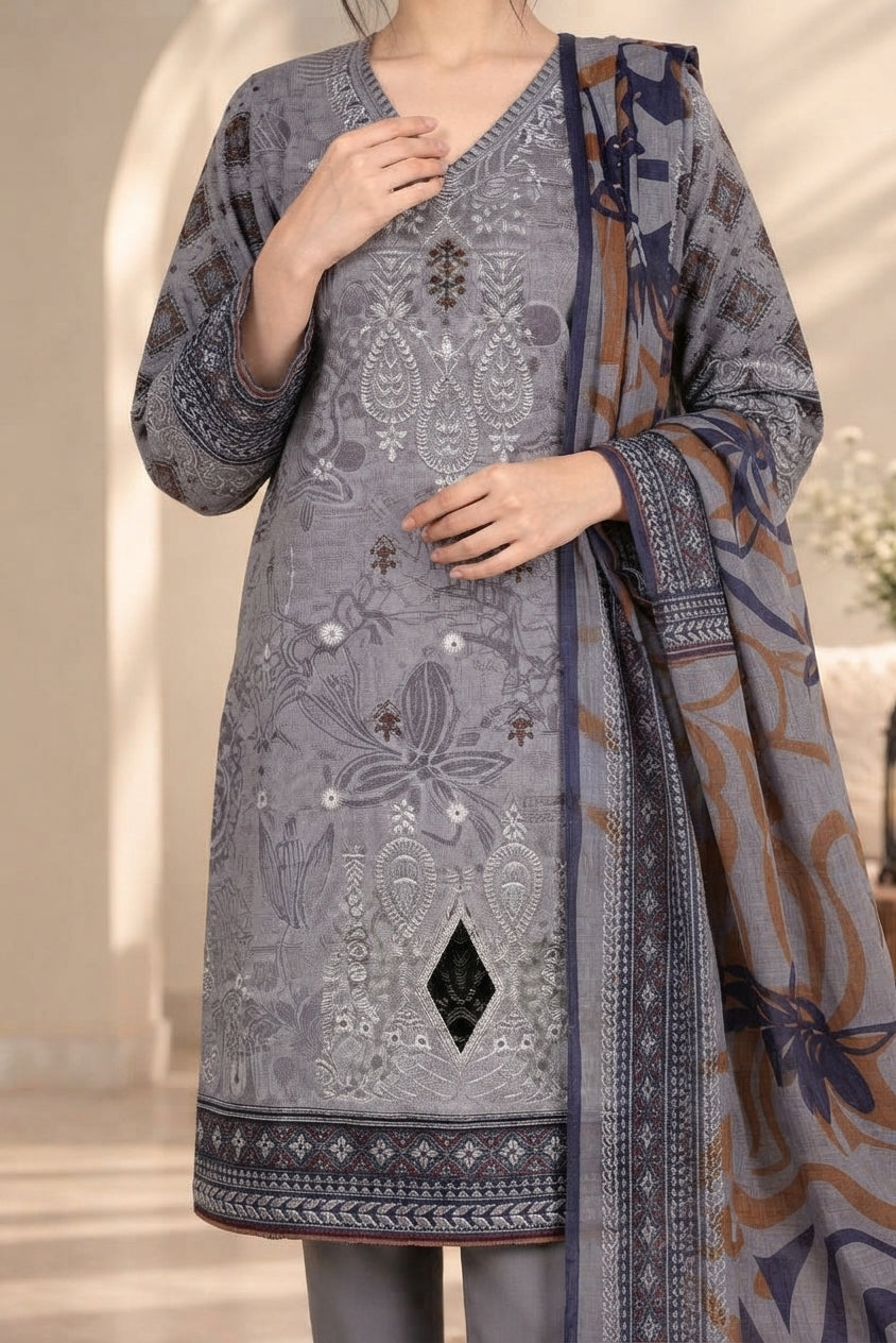 3 PIECE - EMBROIDERED DHANAK SUIT