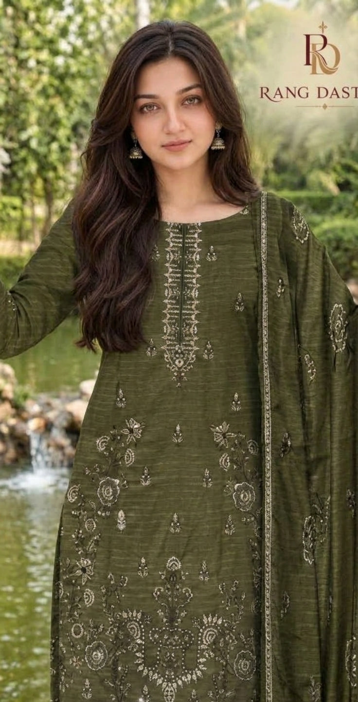 CRYSTAL DHANAK HEAVY EMBROIDERED 3PC SUIT