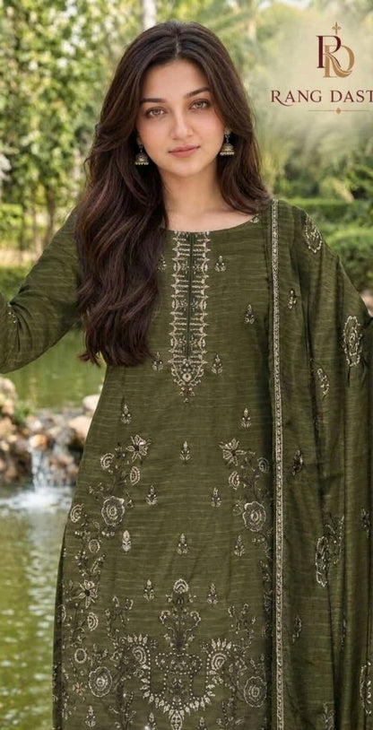 CRYSTAL DHANAK HEAVY EMBROIDERED 3PC SUIT