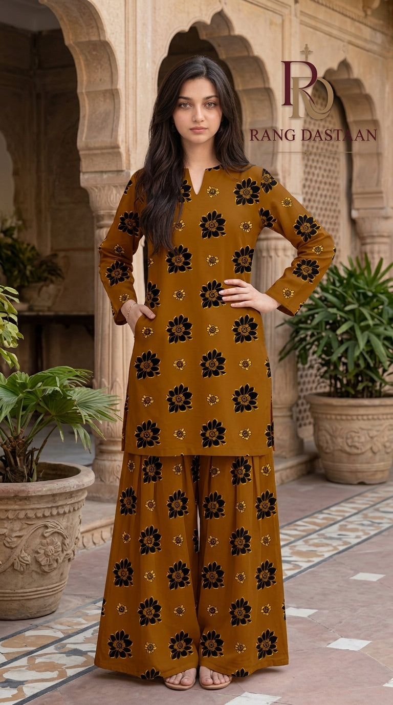 Mustard Bloom — Printed Khaddar 2-Piece Unstitched Suit