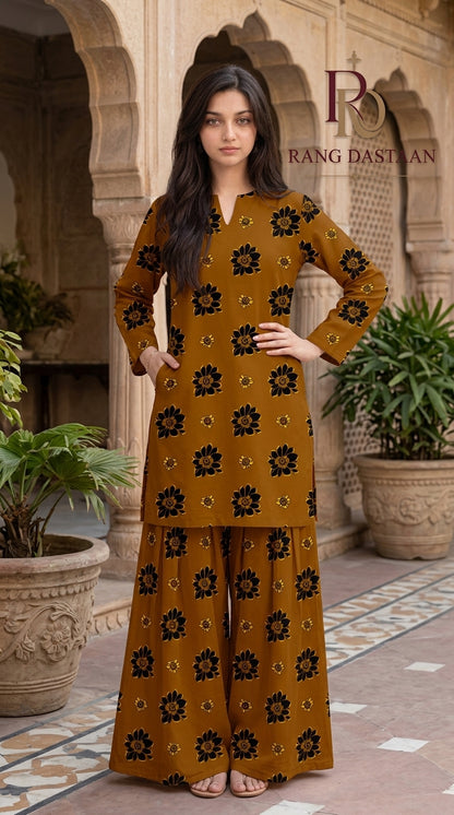 Mustard Bloom — Printed Khaddar 2-Piece Unstitched Suit