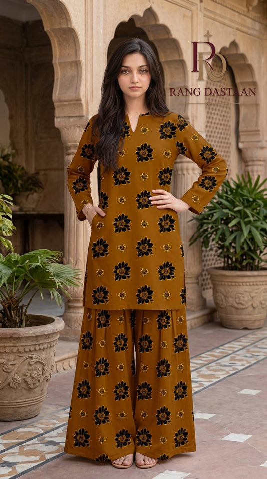 Mustard Bloom — Printed Khaddar 2-Piece Unstitched Suit