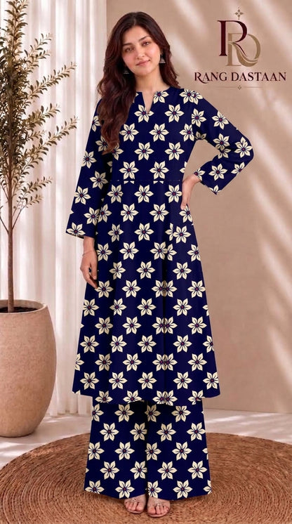 Royal Azure Blossom — Printed Khaddar 2-Piece Unstitched Suit