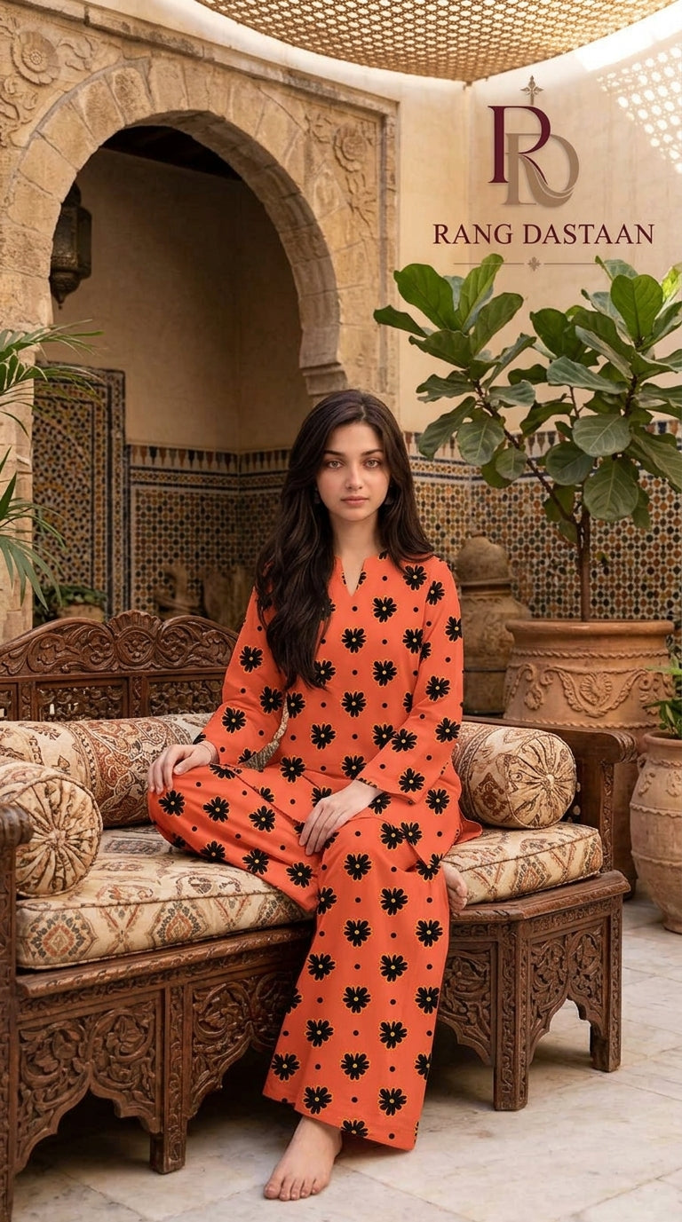 Sunset Daisy — Printed Khaddar 2-Piece Unstitched Suit