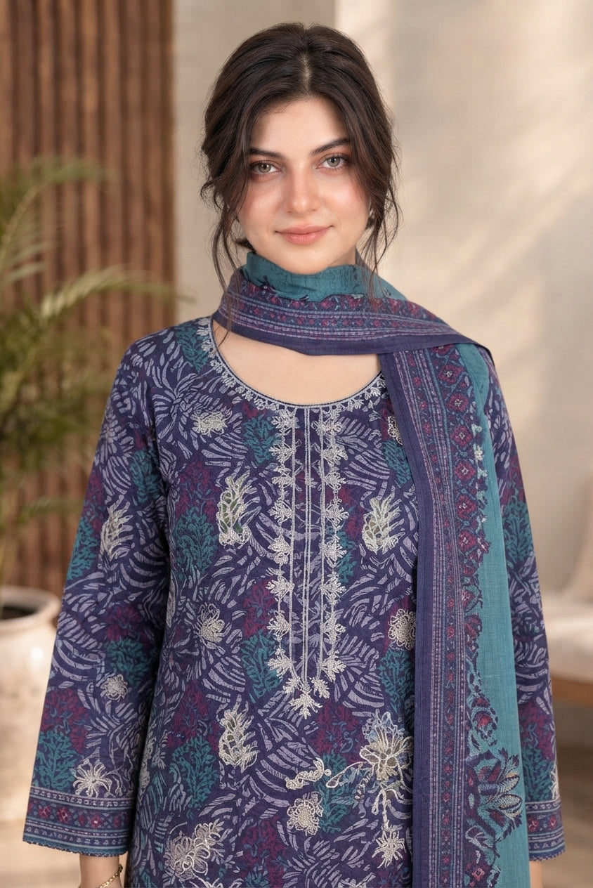 3 PIECE - EMBROIDERED DHANAK SUIT