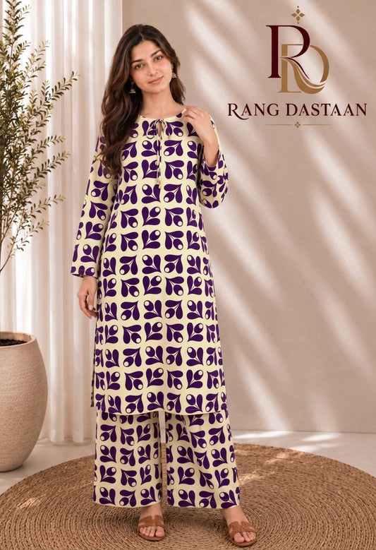 Royal Plum Leaf — Printed Lawn 2-Piece Suit
