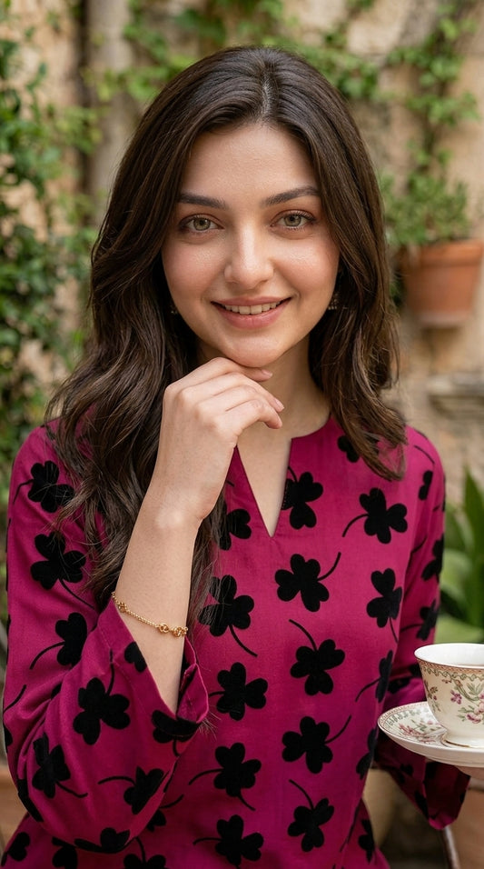 Rose Petal — Printed Khaddar 2-Piece Unstitched Suit
