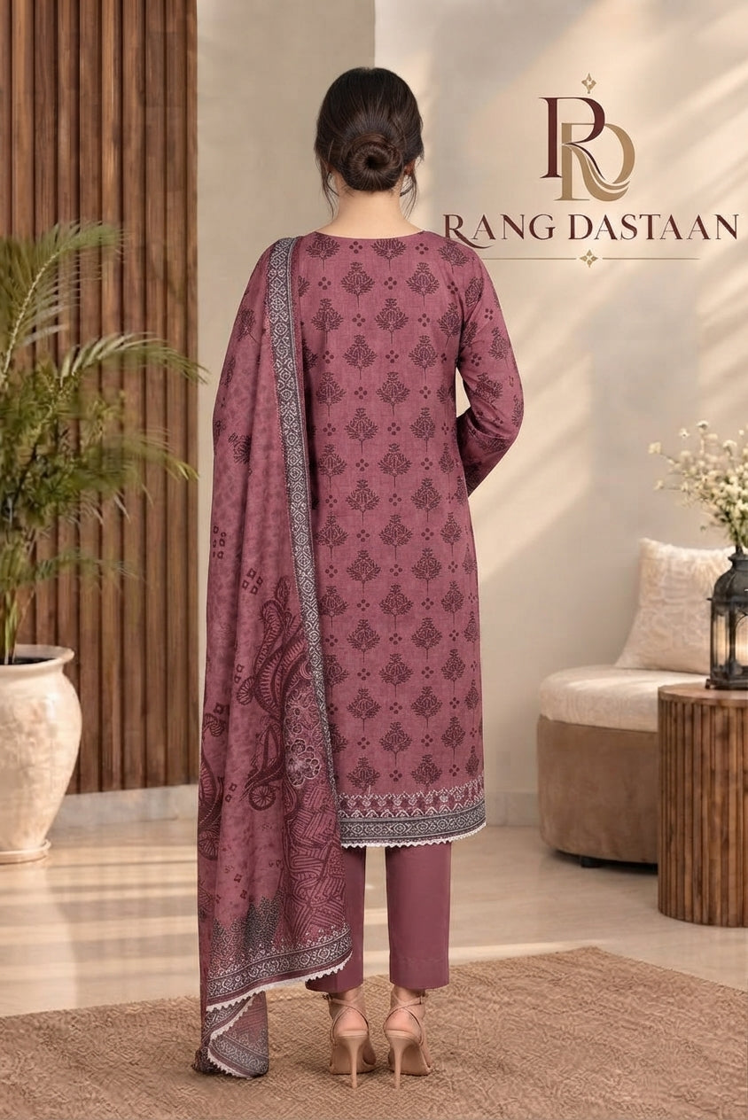 3 PIECE - EMBROIDERED DHANAK SUIT
