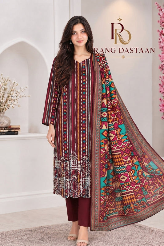 3 PIECE - EMBROIDERED LIGHT KHADDAR SUIT