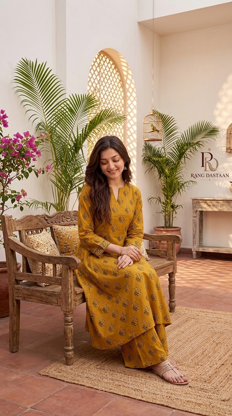 Mustard Bloom — Printed Khaddar 2-Piece Suit
