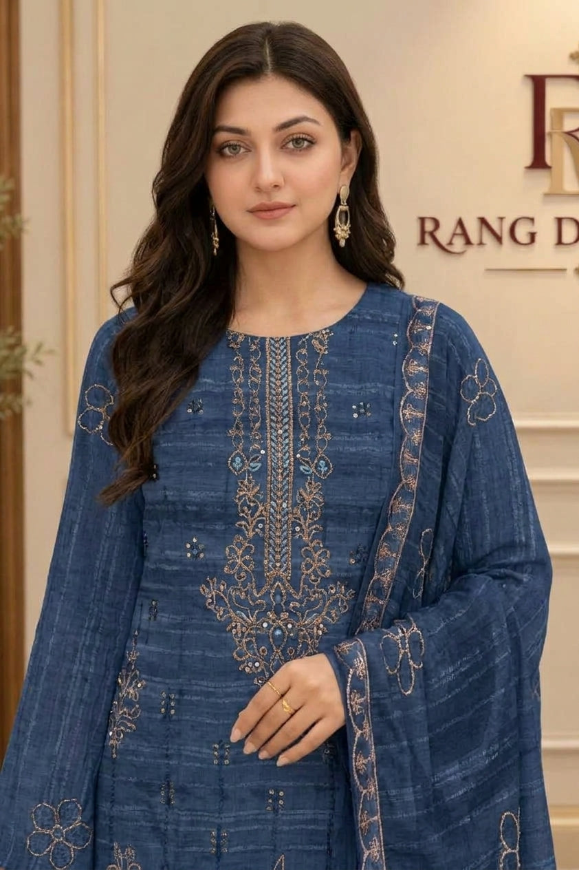 CRYSTAL DHANAK HEAVY EMBROIDERED 3PC SUIT