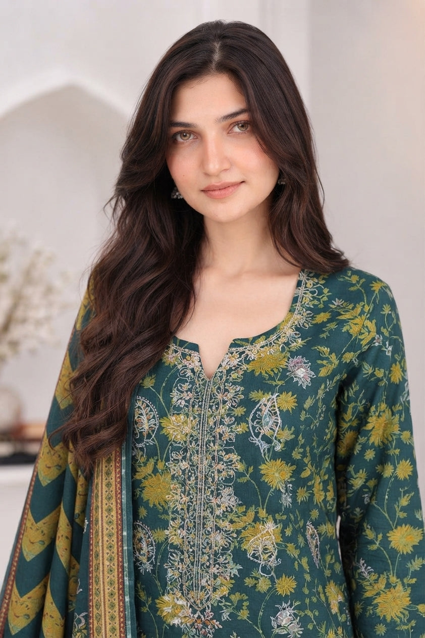3 PIECE - EMBROIDERED LIGHT KHADDAR SUIT