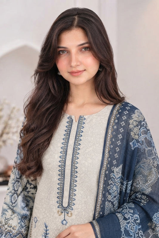 3 PIECE - EMBROIDERED LIGHT KHADDAR SUIT