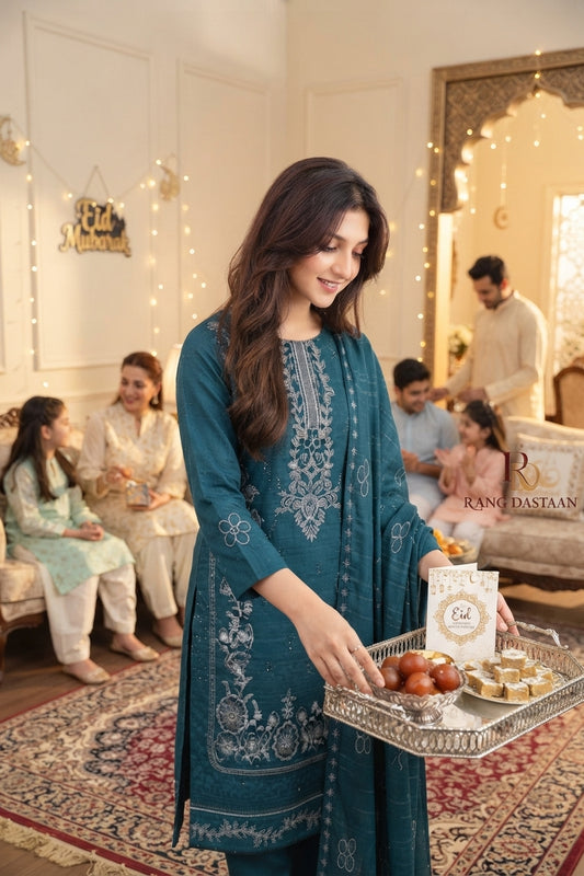 CRYSTAL DHANAK HEAVY EMBROIDERED 3PC SUIT