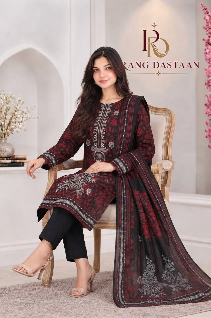 3 PIECE - EMBROIDERED LIGHT KHADDAR SUIT