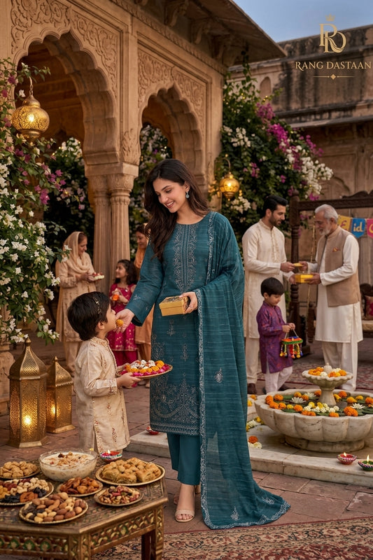 CRYSTAL DHANAK HEAVY EMBROIDERED 3PC SUIT