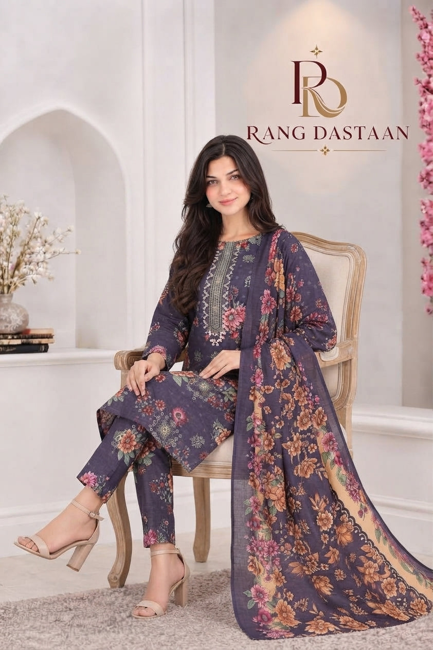 3 PIECE - EMBROIDERED LIGHT KHADDAR SUIT
