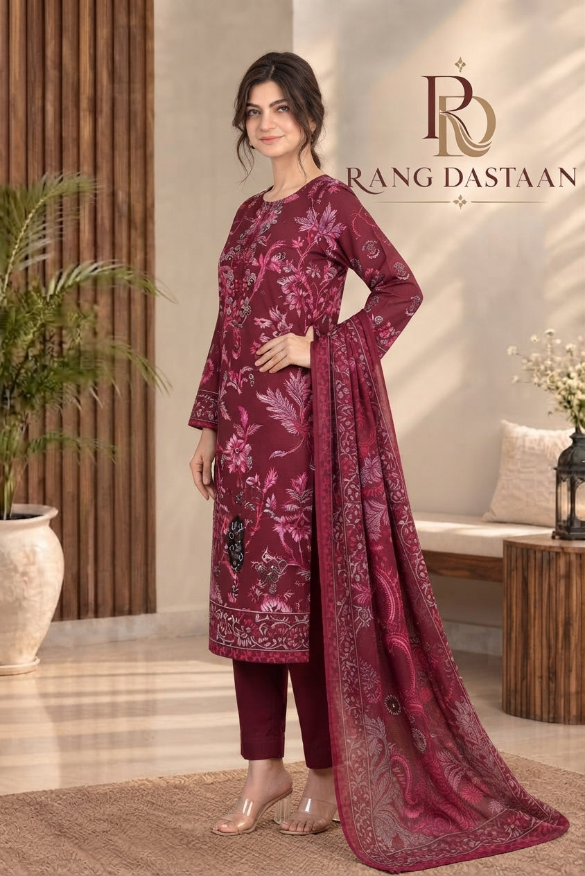 3 PIECE - EMBROIDERED DHANAK SUIT