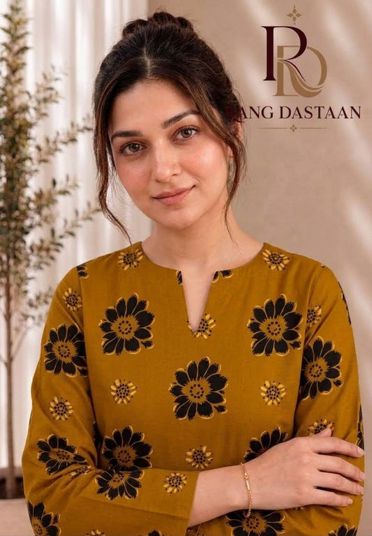 Mustard Bloom — Printed Khaddar 2-Piece Unstitched Suit