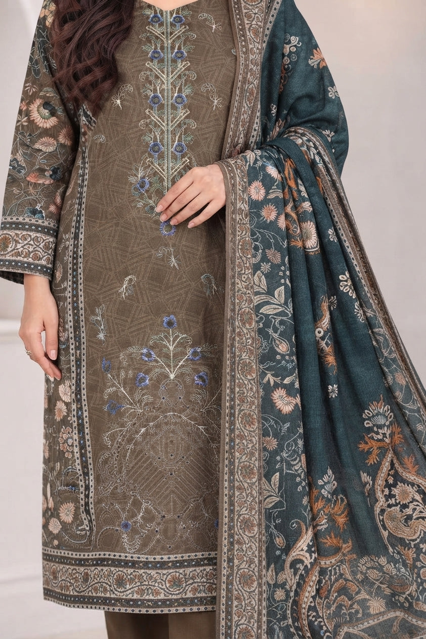 3 PIECE - EMBROIDERED LIGHT KHADDAR SUIT