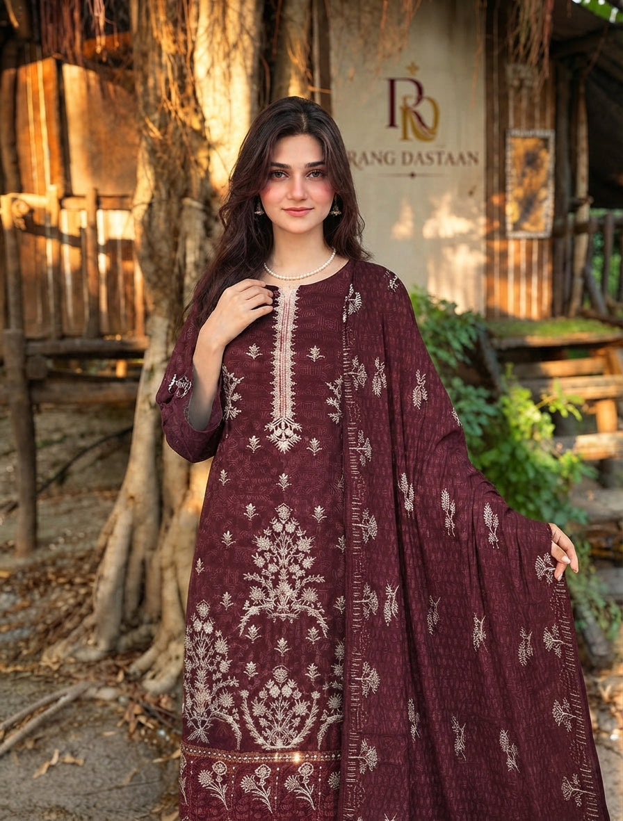 CRYSTAL DHANAK HEAVY EMBROIDERED 3PC SUIT