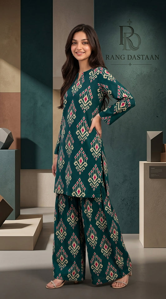 Emerald Geometric — Printed Khaddar 2-Piece Suit