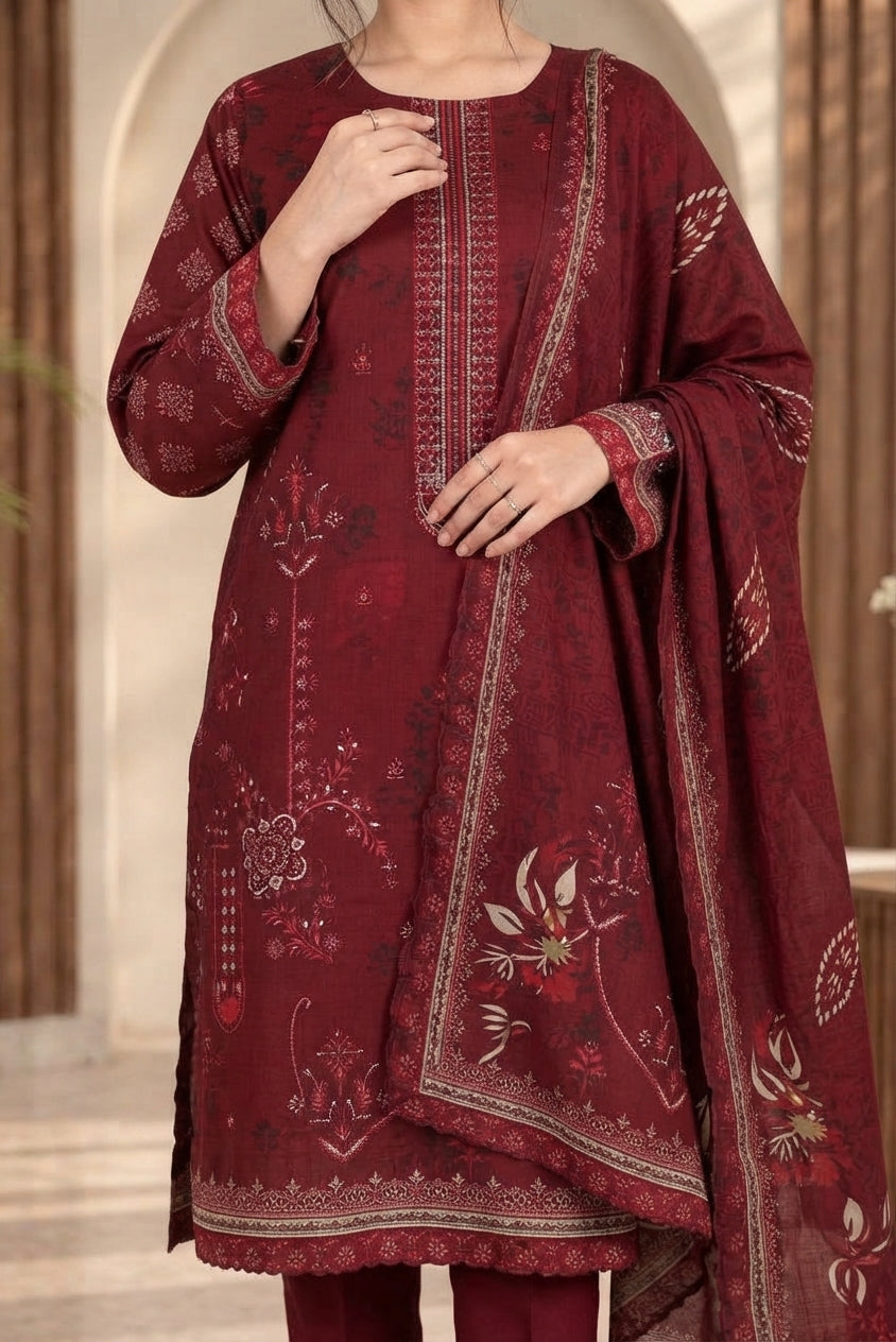 3 PIECE - EMBROIDERED DHANAK SUIT