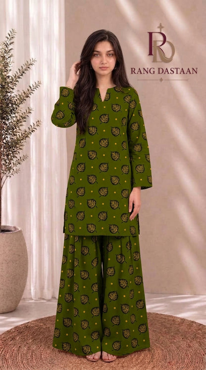 Olive Gold Tree — Printed Khaddar 2-Piece Unstitched Suit