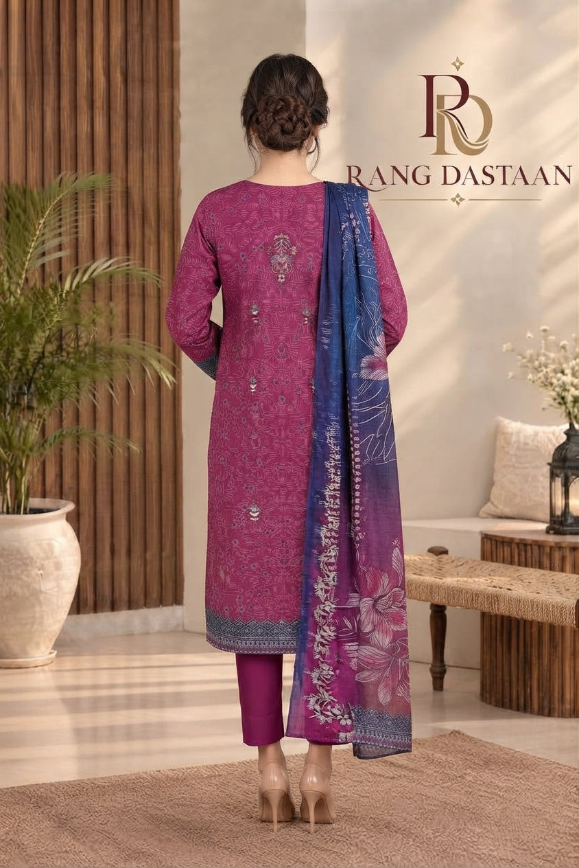 3 PIECE - EMBROIDERED DHANAK SUIT