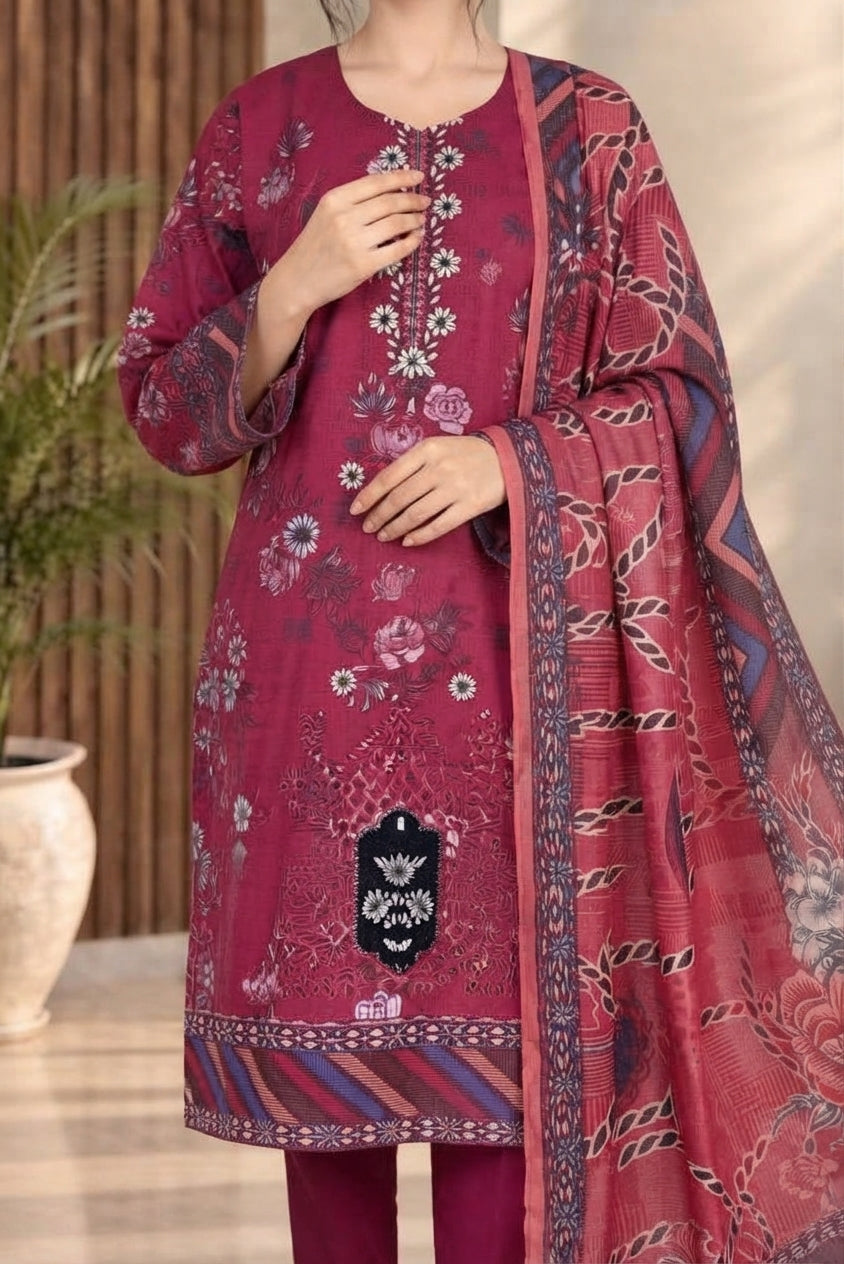 3 PIECE - EMBROIDERED DHANAK SUIT