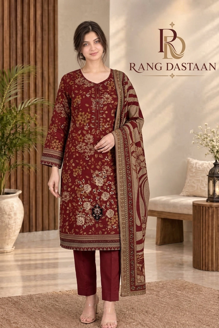 3 PIECE - EMBROIDERED DHANAK SUIT