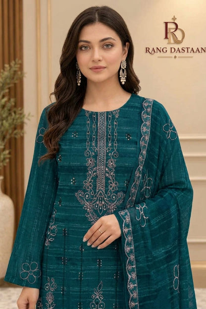 CRYSTAL DHANAK HEAVY EMBROIDERED 3PC SUIT